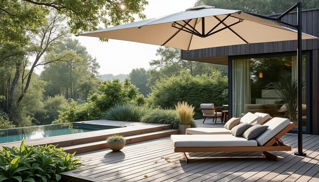 Entretenir un parasol terrasse en bois gris
