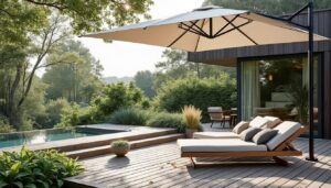 Entretenir un parasol terrasse en bois gris