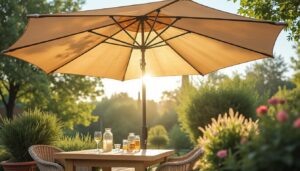 Réparer un parasol terrasse au tissu usé